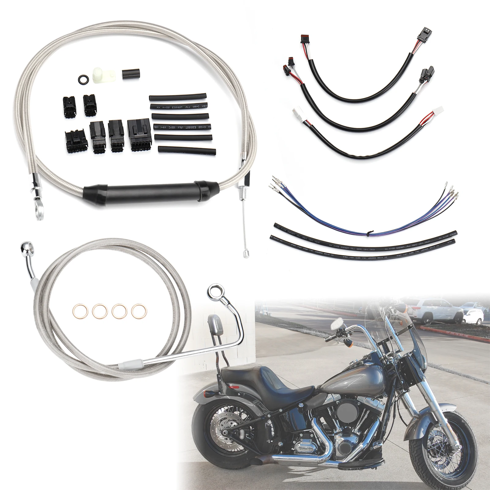 Комплект удлиненных тросов руля 16 дюймов для Harley 2016-2017 Softail с моделями ABS, трос сцепления, трос дроссельной заслонки, тормозная линия CAN-Bus