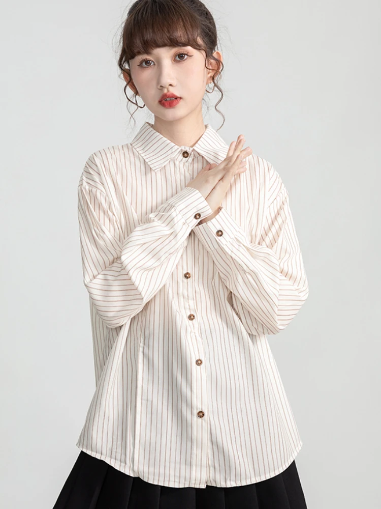 Long Sleeve Striped Shirts Women Casual All-match Irregular Baggy Tops Classic Korean Fashion Soft Breathable Students Рубашка