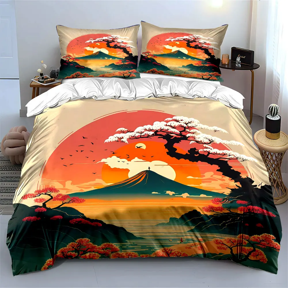 

Japanese Landscape Art Set Bedding Set with 1 Duvet Cover 2 Pillowcases Single Double King Queen, Gift