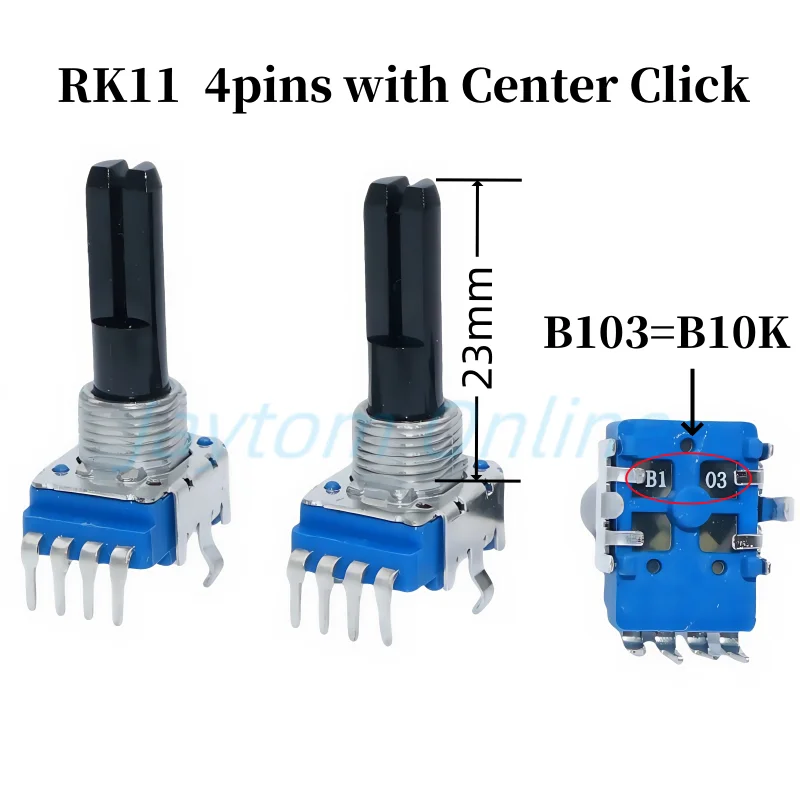 

1pc RK11 4Pins Flx6 Ddj400 Pioneer DJ With Center Click Midpoint Mixer Potentiometer B103 B10K 23MM Half Shaft Length