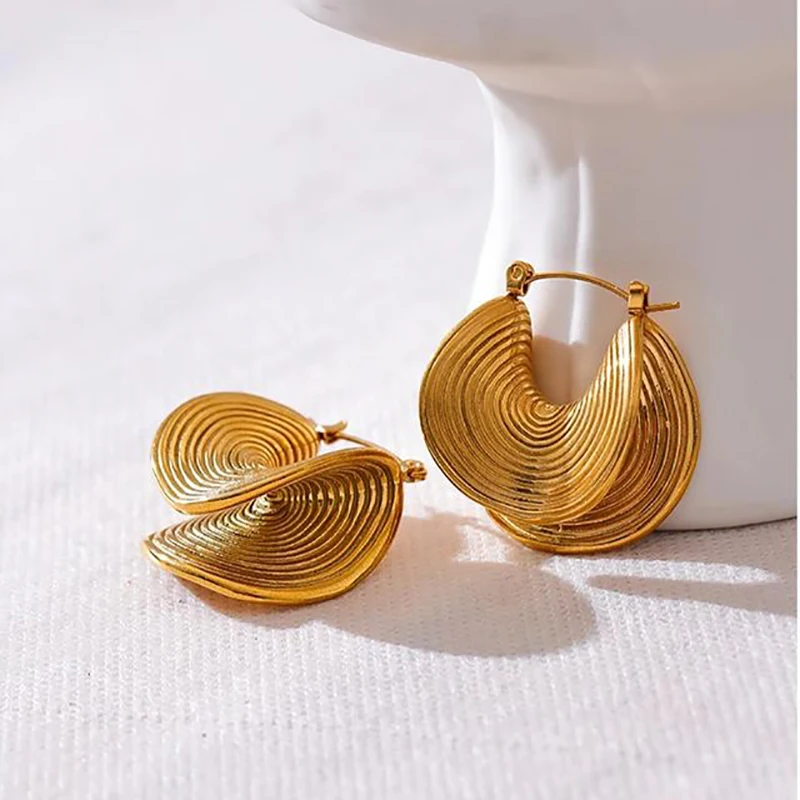 Chunky Geometric Hammered Ear Buckle Earrings Ribbed Irregular Huggie Hoop Earring Female Statement Retro Jewelry Dropshipping