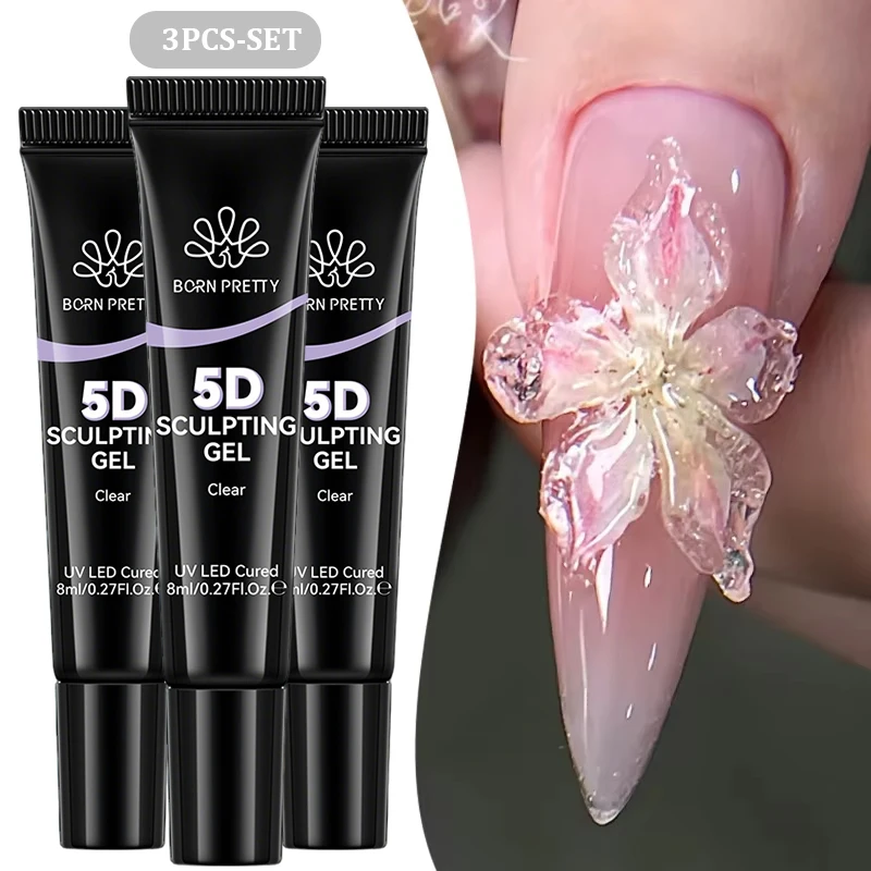 BORN PRETTY 2 Teile/satz 8 ml 5D Sculpting Gel mit Solides Spiegel Pulver DIY Nagel Präge Gel für Malerei schnitzen Nägel