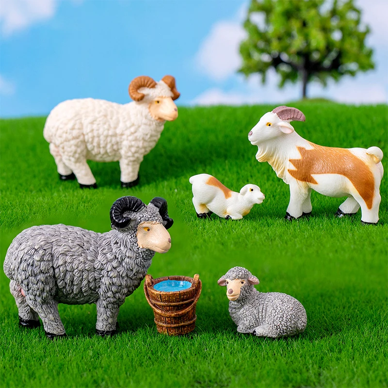Miniatury imiulowane figurki kozy owczej ogrodnicze ozdoby zewnętrzne mikro gospodarskie do dekoracji domu akcesoria do pulpitu