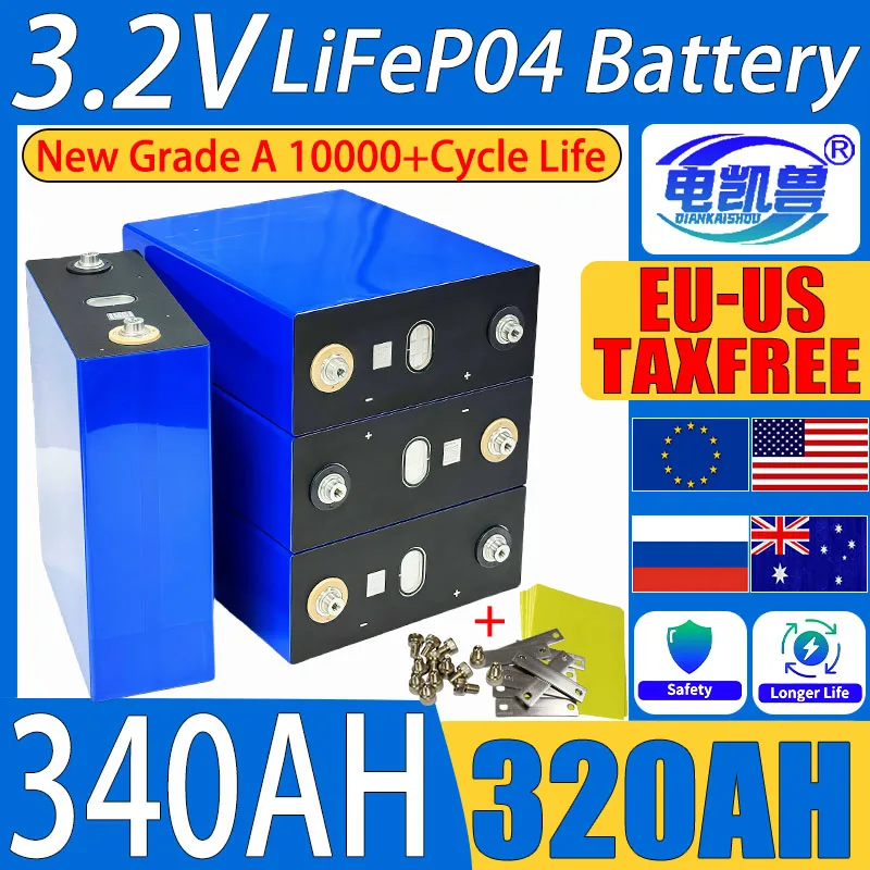 

3.2V 320Ah 340Ah Lifepo4 Rechargeable Battery Lithium Iron Phosphate Travel Solar RV Campers Cell 12v 24v 48V batteries Grade A