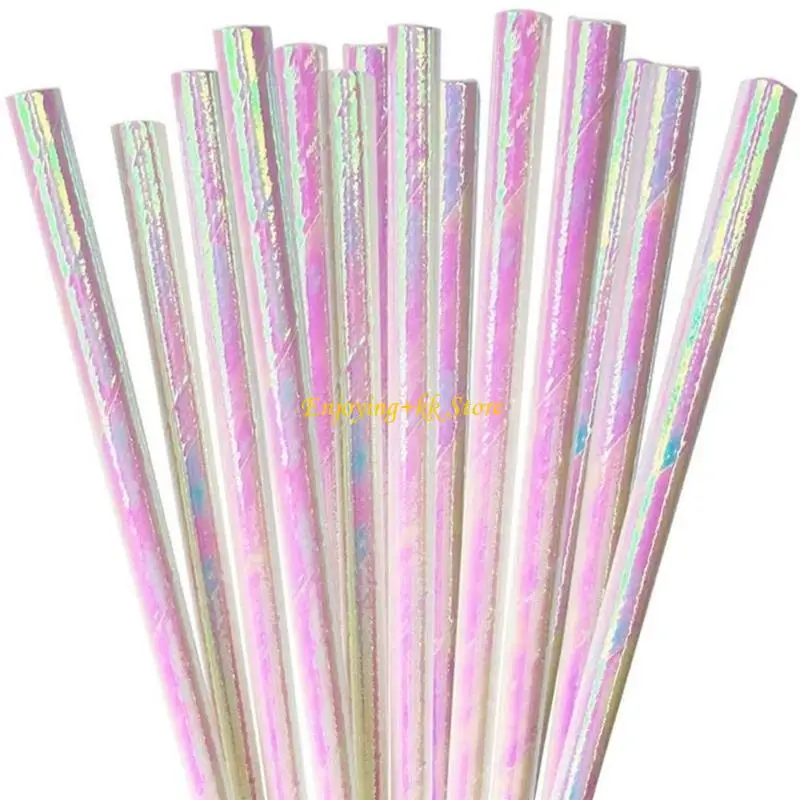 

Q1JB 25pcs Pearlescent- пленка радужная всасывающие трубки пить бумага соломинка для гавайского языка-