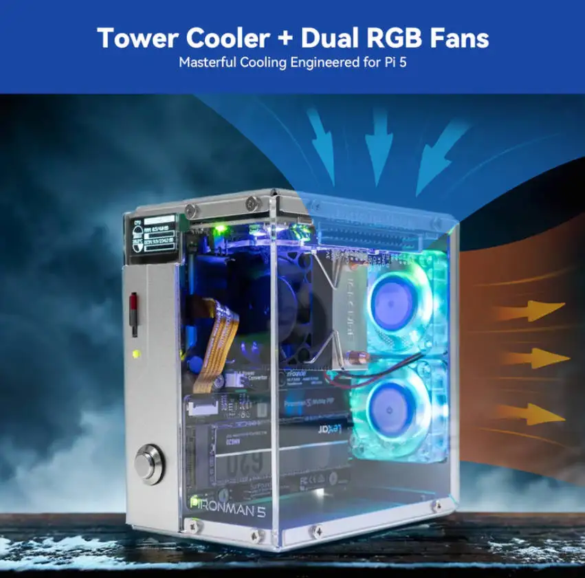 Pironman 5 NVMe M.2 SSD PCIe Mini PC чехол для Raspberry Pi 5 (онлайн-документы EN/DE/JP)