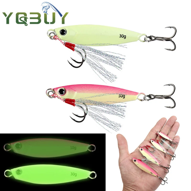 لوحة حديد مضيئة لمسافات طويلة مزدوجة HookJIG 7g- 30gSea صيد السمك الماكريل العائمة الشاطئ الصب إغراء