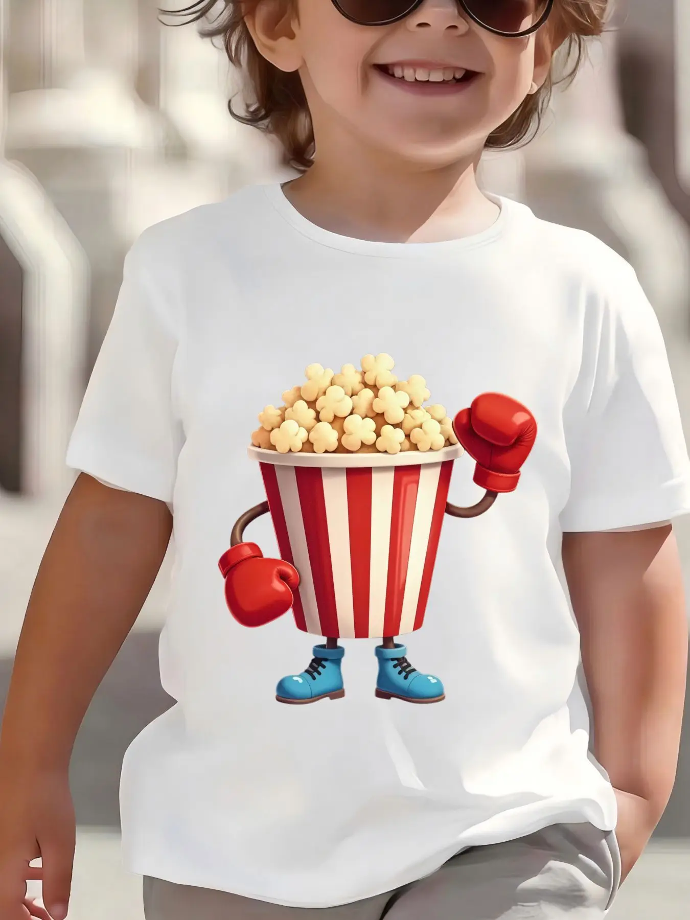 Kids Boys Girls Parent Child Matching Tee Cool Boxing Popcorn Character Graphic Print Short Sleeve Crew Neck Soft Daily Wear Tee