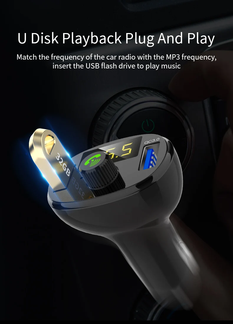 

FM Transmitter Bluetooth Car Wirless Radio Adapter MP3 Music Player With Dual USB QC3.0 Charger U Disk / TF Card Lossless Music