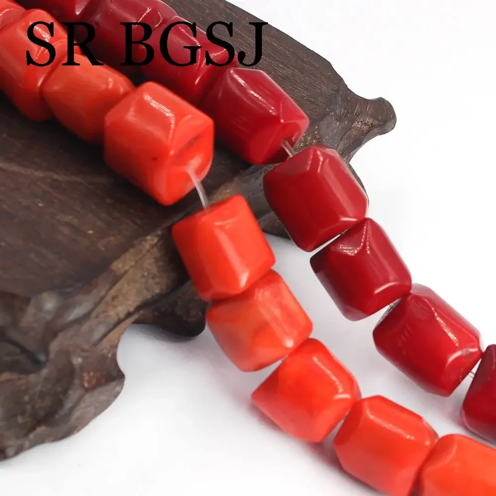 African Jewelry Dubai 12-14mm Red / Orange Column 100% Real Genuine Natural Coral Large Beads Strand 15