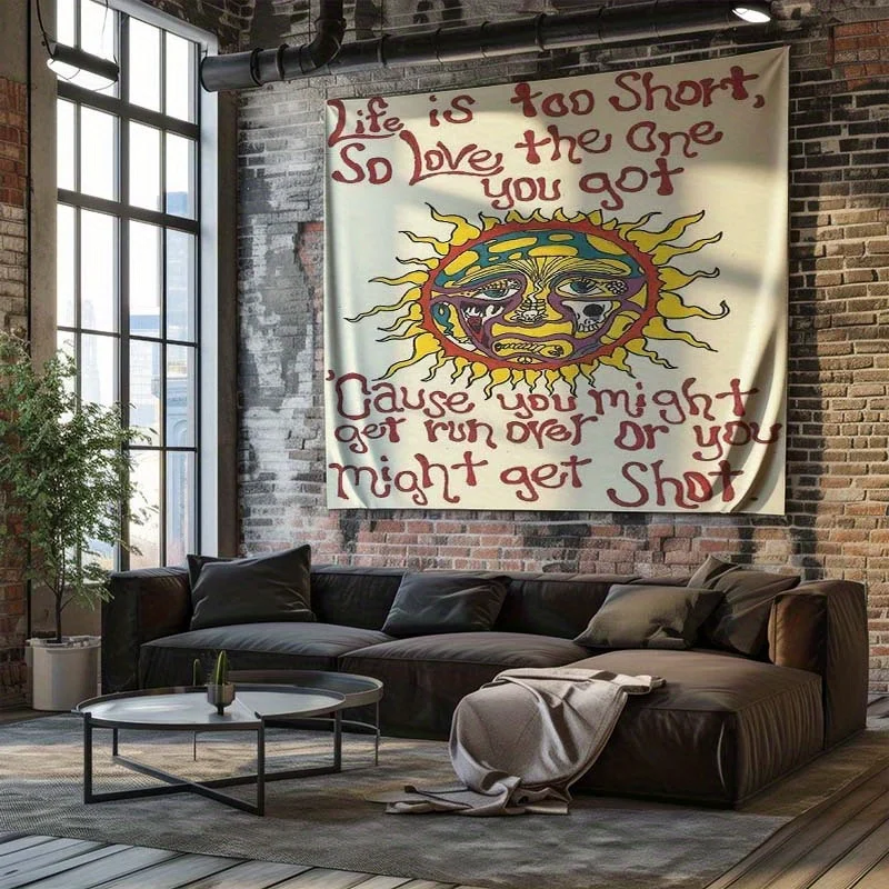 VIKAMA – tapisserie solaire inspirante, Slogan écrit à la main, visage souriant coloré, chambre à coucher, salon, arrière-plan décoratif américain