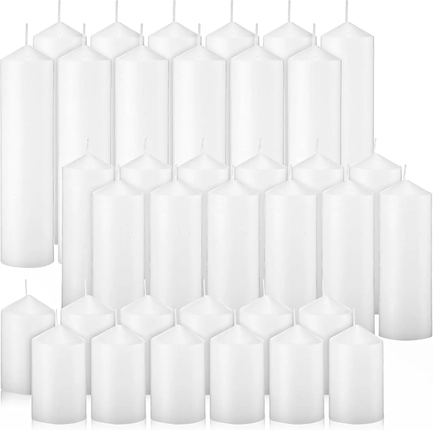 36 Pcs Pillar Candles Bulk Set of 3 Long Burning Wax Pillar Candles 2 in x 3, 6, 8 Inch Dripless Unscented Smokeless Candles