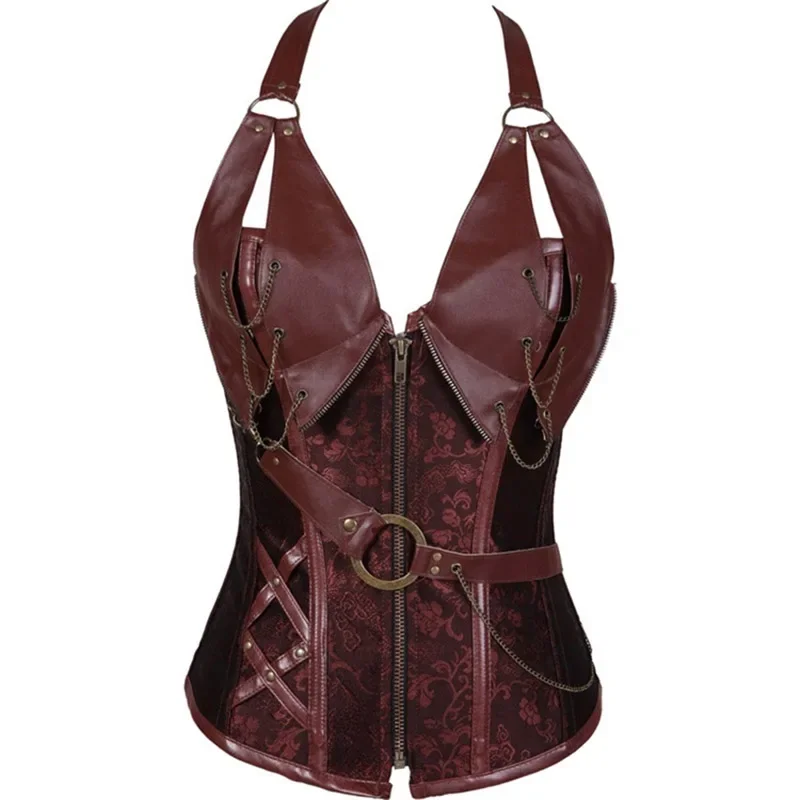 Women Medieval Viking Pirate Costume Gothic Leather Overbust Corselet Steampunk Corset Vest Knight Halloween Cosplay Plus Size