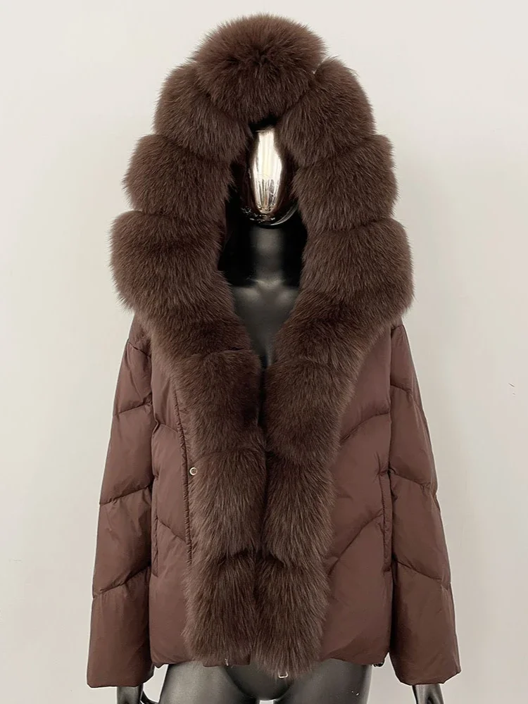 2025 جديد الشتاء سميكة الدافئة ملابس خارجية غير رسمية سترة المرأة الطبيعية ريال فوكس الفراء طوق مقنعين قصيرة الأبيض بطة أسفل معطف #4
