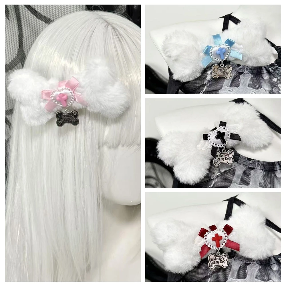 

Trendy Y2K Bow Cross Hairpins Girls Cute Sweet Plush Autumn Winter Barrettes Bones Hair Clips For Women Hair Accessories