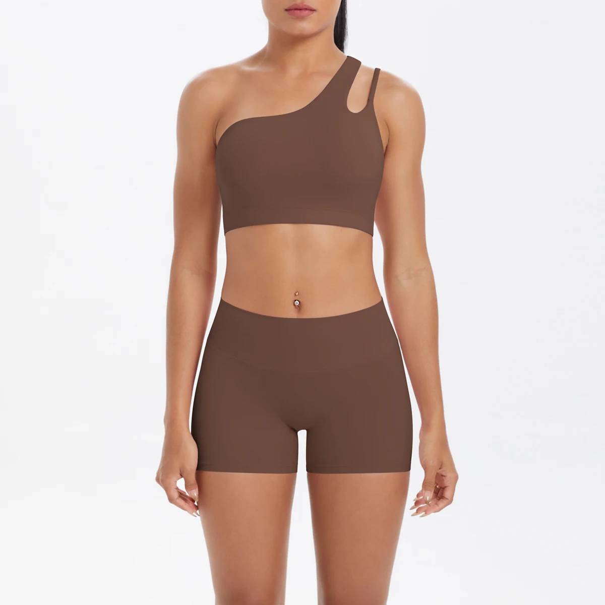 Yoga Anzug Sport Set Gym Sport Crop Tops Einfarbig Nylon Yoga Bh Laufen Radfahren Sport Gym Workout Yoga Shorts – Detail 5