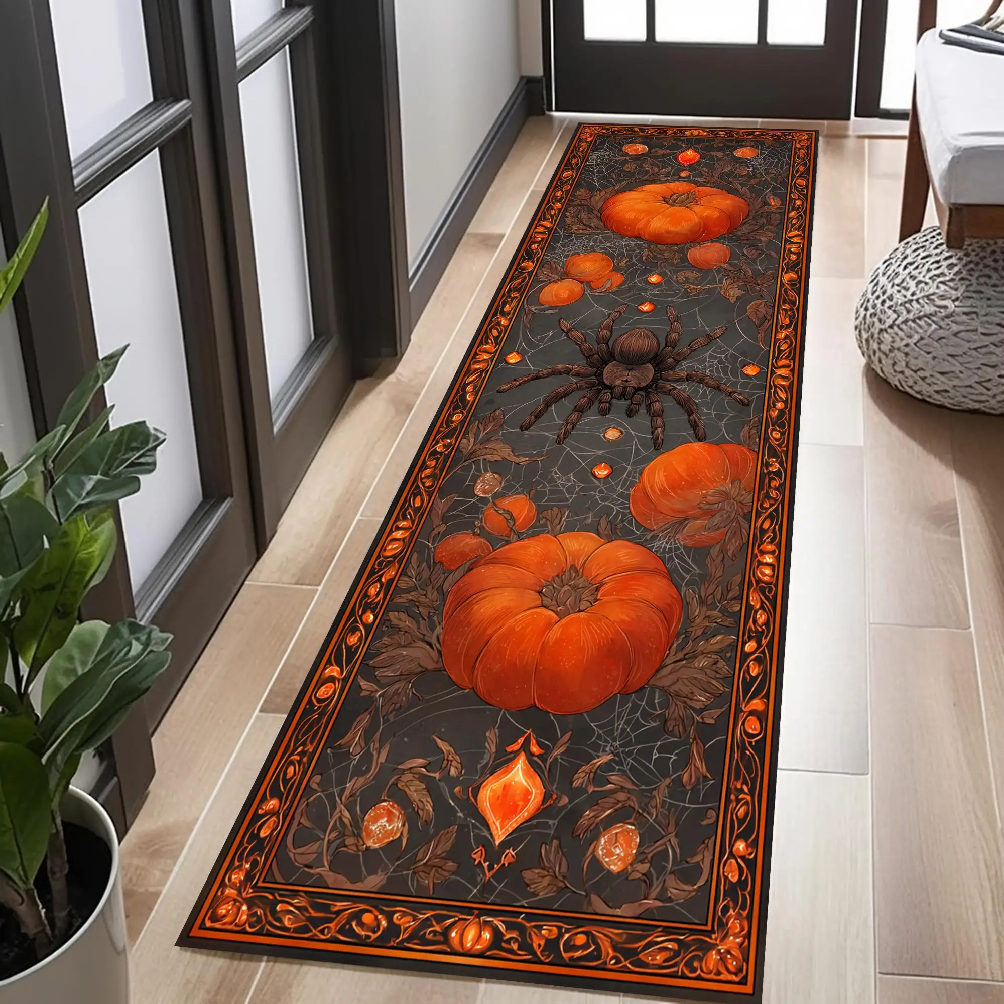Vintage Halloween Moon Raven Tombstone graphics Runner Rug,Entryway,Terrace,Bedside Rug,Distinctive Housewarming Present