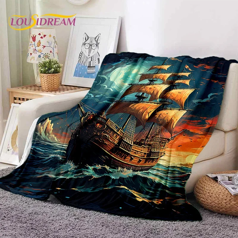 

Ancient Pirate Ship Boat,Barque,Sailboa Soft Flannel Blanket for Beds Bedroom Sofa Picnic,Throw Blanket for Outdoor Leisure Gift