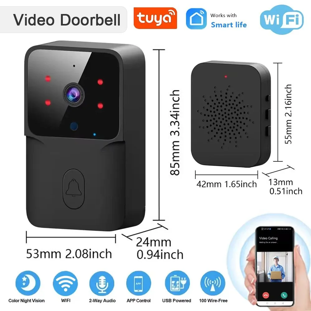 Tuya 2.4g Wifi Smart Night Vision Hd Visual Doorbell Two Way Intercom Voice Change Wireless Home Electronic Cat Eye