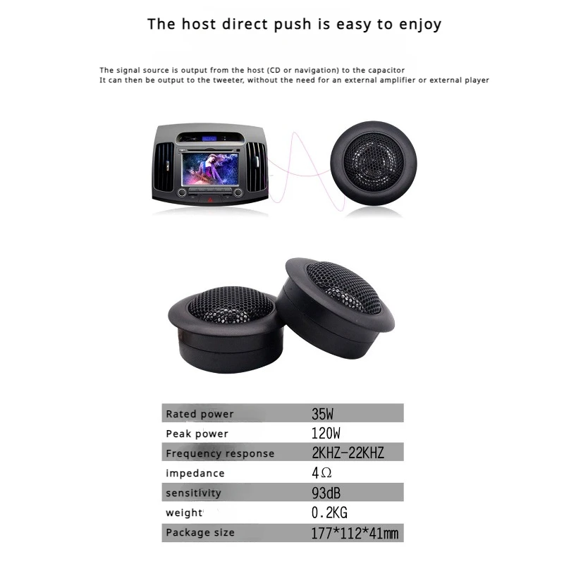 Tweeter para Auto MA260 12v Alta Fidelidad 25mm Domo de Seda Sonido Puro 35w Alta Potencia 4