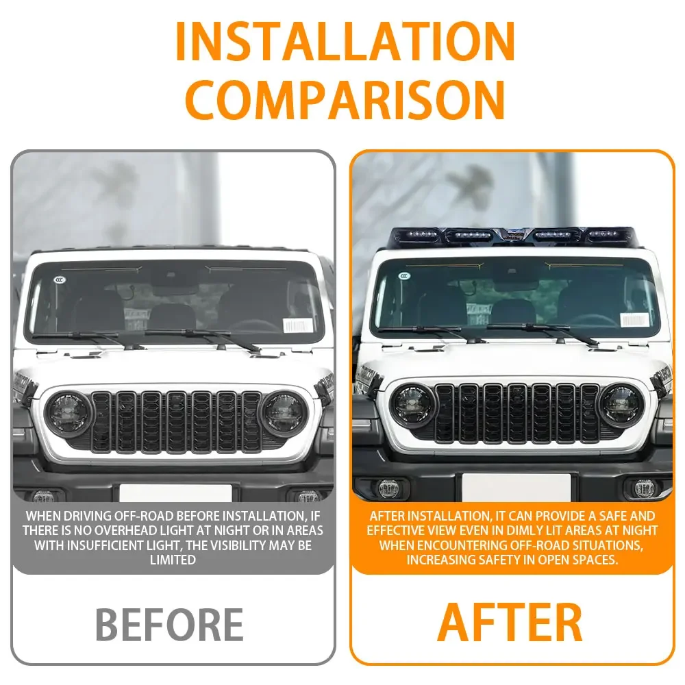 

Pickup Roof LED Bar Fit for JEEP Wrangler JL 2018-2024 2025 Car Exterior Roof Top Light Roof Spoiler