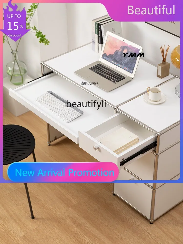 

Nordic Mid-Ancient Stainless Steel Computer Desk Light Luxury Modern Multi-Functional Desk with Drawer G1218