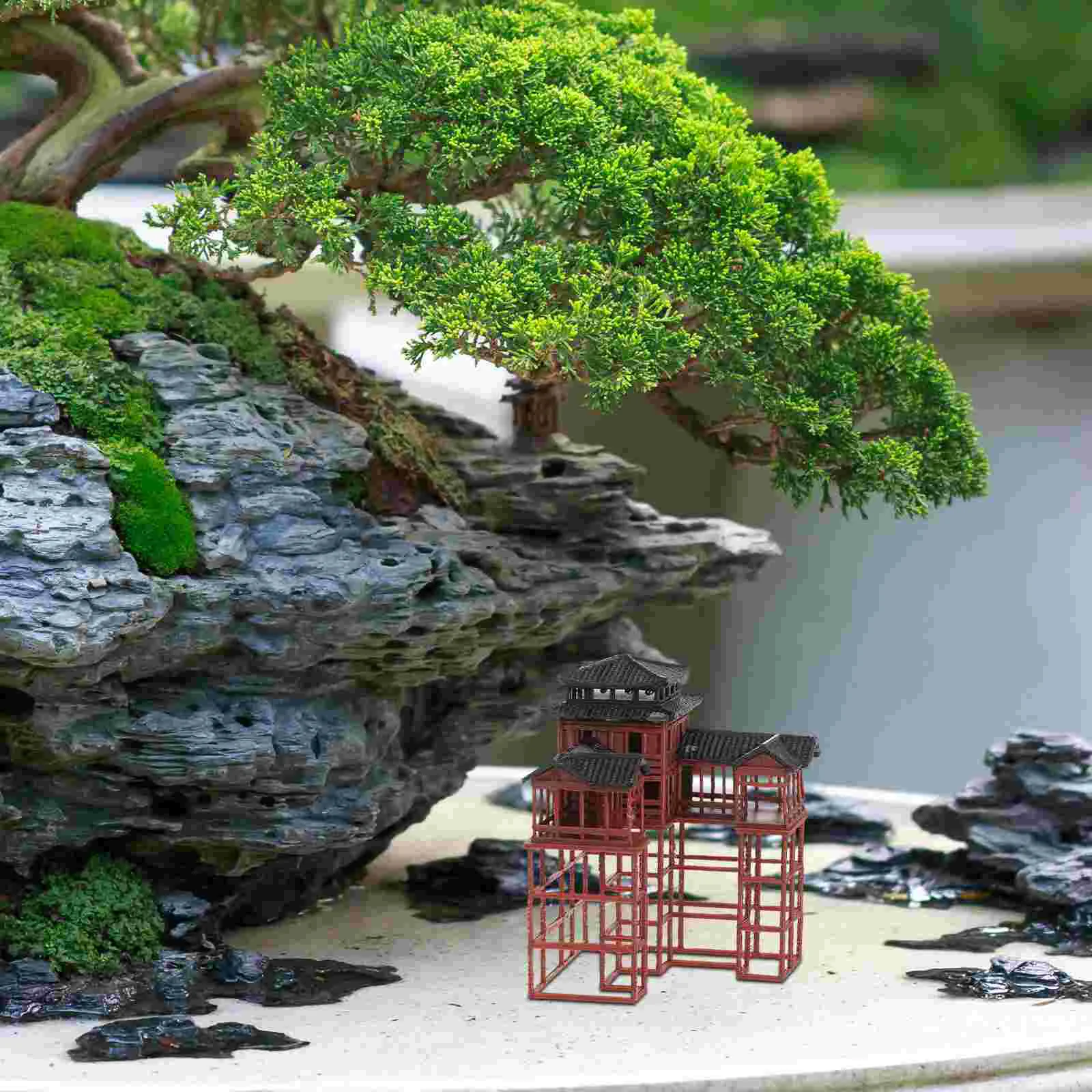 Tank Garden Model Four Corner Pavilion Figurine Decorations Fairy Pp Aquarium Castle