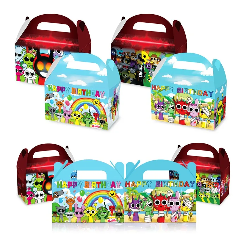 Sprunki caja de dulces de dibujos animados, suministros de decoración para fiesta de cumpleaños, cajas de papel portátiles, embalaje de pasteles, bolsa de regalos, tema de juego, bolsas de regalo para niños