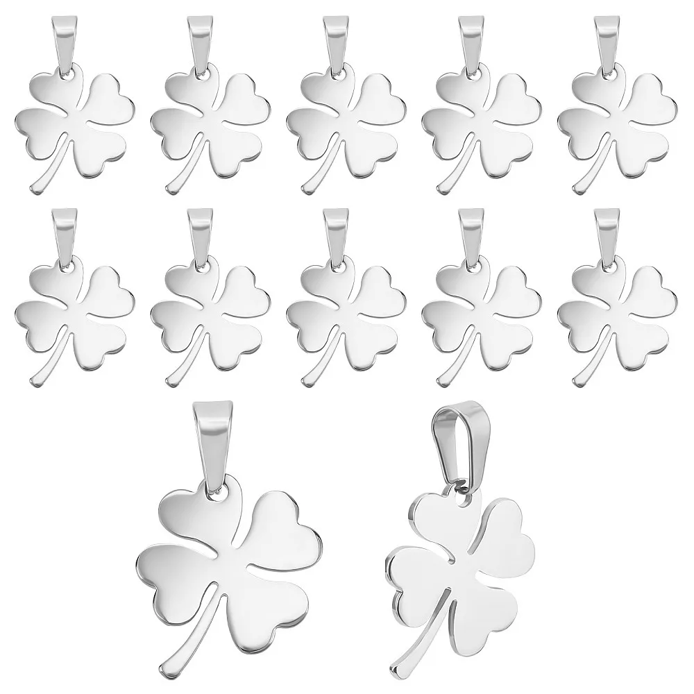 

1box 12pcs 304 Stainless Steel Pendants Laser Cut Clover 25.5x20.5x1.5mm Hole: 4x10mm