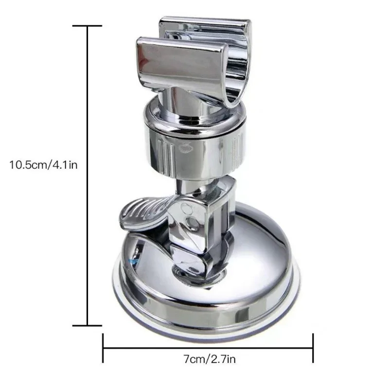 1Pc Adjustable Shower Head Holder Strong Suction Cup No Drill Removable Bracket Silver Bathroom Nozzle Base