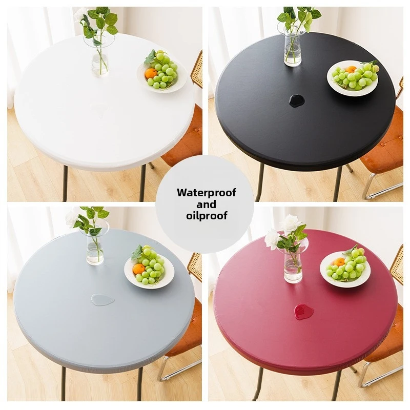 Housse de table ronde élastique imperméable et anti-taches, pour usage domestique et extérieur, entièrement couvrante, sans lavage, élastique