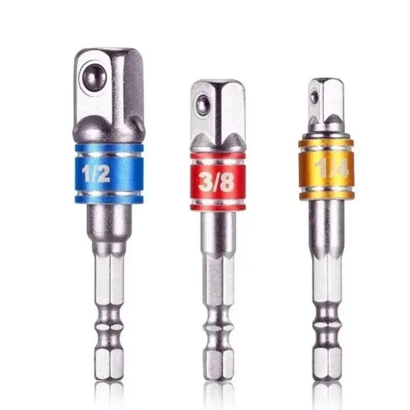 1/4" 3/8" 1/2" Socket Adapter Drill Bits Set Nut Driver Power Extension Impact Grade Hex Shank Adapter Drills Wrench Sleeve