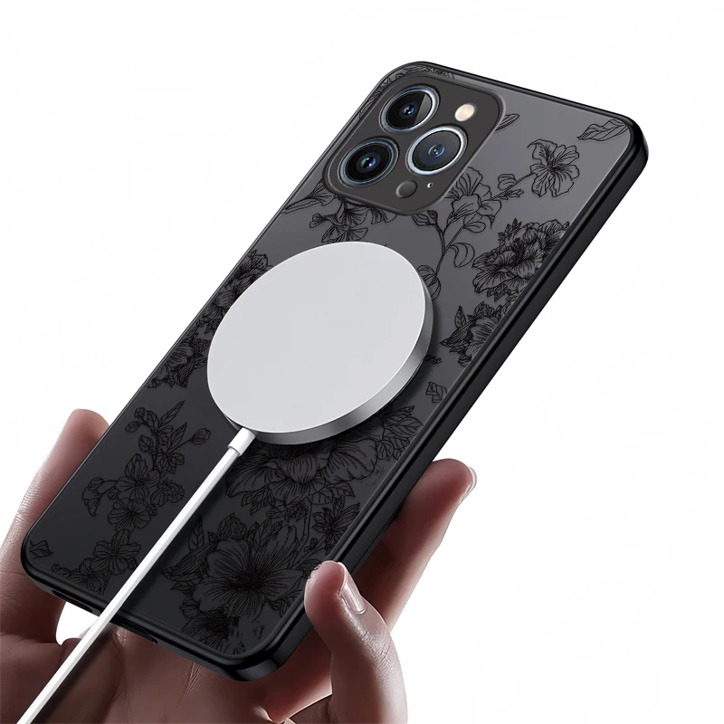 Funda de teléfono Magsafe con flores para iPhone 17 Air 17Promax 16 15 14 Pro Max Plus 13 12 Mini 11, funda magnética transparente a prueba de golpes