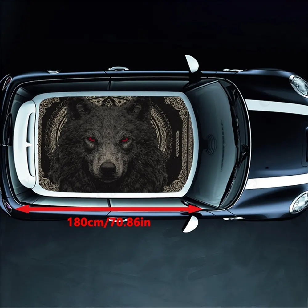 Red Eyed Demon Wolf Car Roof Sticker, PVC Self-Adhesive Waterproof Car vinyl Decal, Car Decoration Protection Stickers, Easy Ins