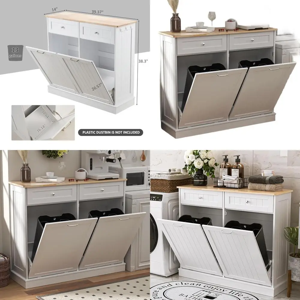 

Кухонный мусорный бак с корзиной для белья, 26-галлонный контейнер для мусора с защитой от домашних животных для гостиной, белый