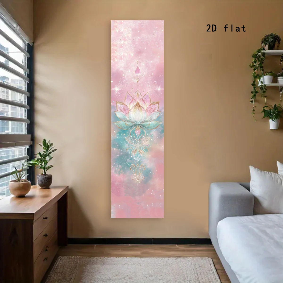 2D Flat Pink Lotus Vertical Tapestry Wall Hanging Modern Aesthetic Art Tapestry Suitable for Bedroom and Family Room Decoration