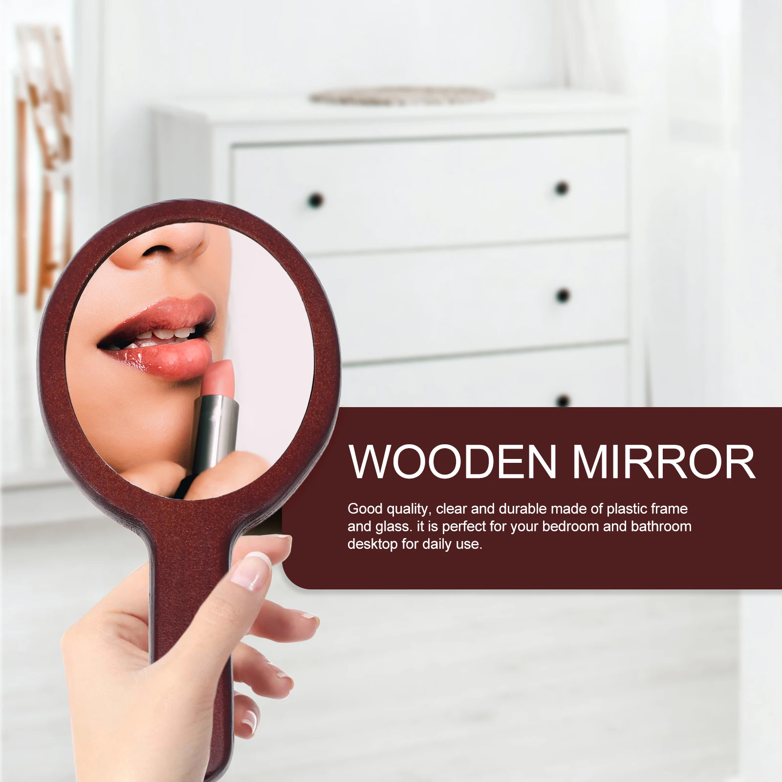 

Handheld Vanity Mirror Travel Make up Makeup Beauty Portable Handle Wooden Pocket