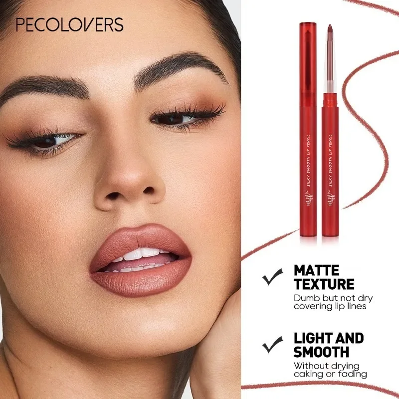 2-in-1 Matte Nude Lip Liner กันน้ำลิปสติกติดทนนานปากกาสีชมพูสีม่วงกำมะหยี่คอนทัวร์สีแดงลิปทินท์ไลน์เครื่องสำอาง