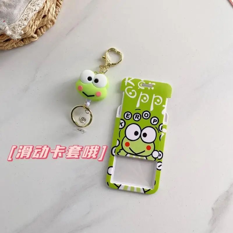 Sanrio KEROKERO KEROPPI Cute Frog Student Card Holder Kawaii Creative Retractable Card Holder Bus Card Access Card Holder