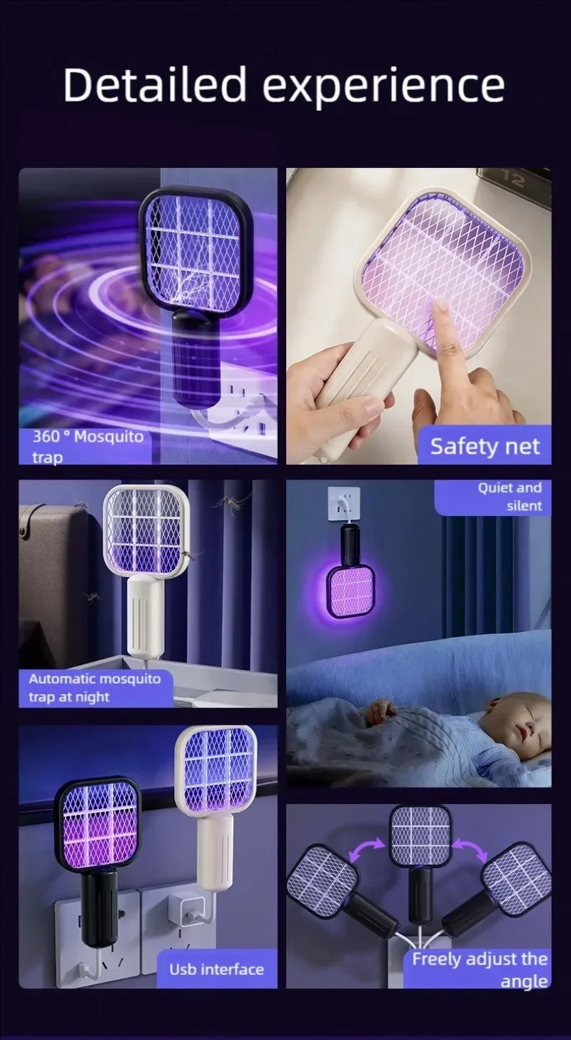 Portable Trap Mosquito Killing Lamp Fly Swatter Mini USB UV Mosquito Swatter for Outdoor Picnic Camping Hotel