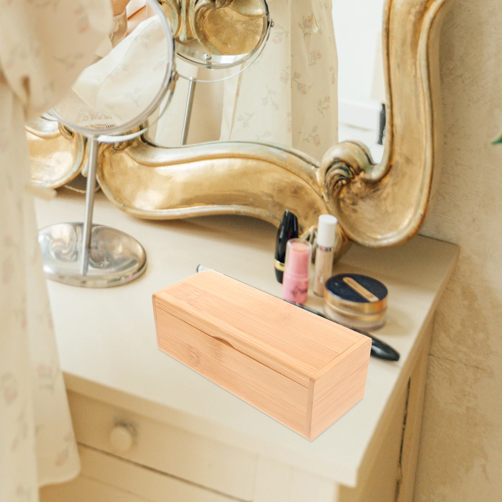 

Small Bamboo Wood Box with Lid Clamshell Design Storage Case for Jewelry Watches Eyeglasses Crafts Trinkets Keepsakes Organizer