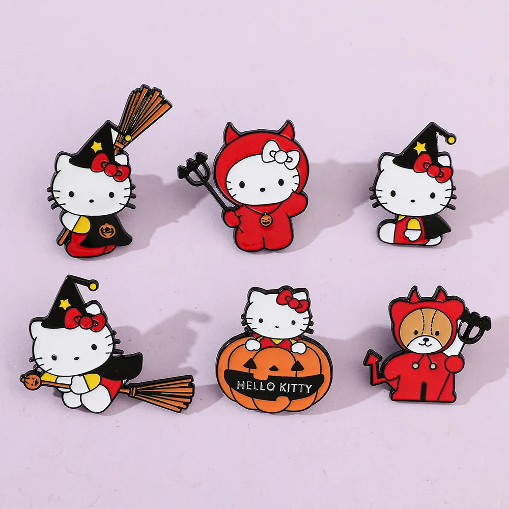 

Japanese Cute Cartoon Sanrio Metal Pins Halloween Style Hello Kitty Alloy Enamel Brooches Accessories Lapel Pin Y2k Fashion Toys
