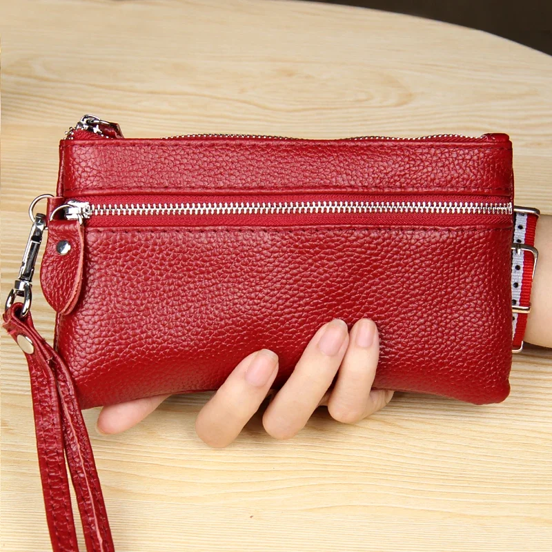 Genuine Leather Women Money Bag Versatile Solid Female Long Card Hold Wallet High Quality Lady Clutch Purse Wristlet Phone Bags