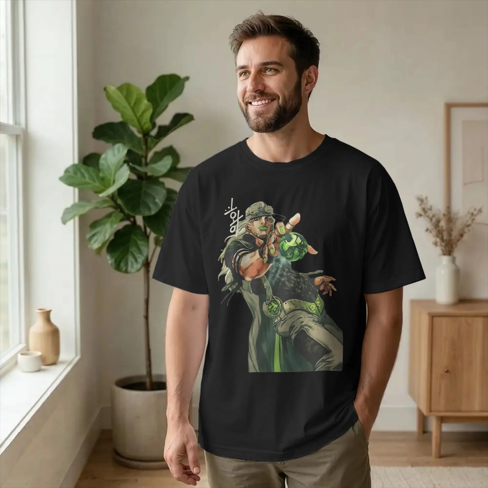 Casual Gyro Zeppeli T Shirt Unisex Round Neck Short Sleeve Tops Joestar Family Bizarre Adventure Anime Cotton Summer Top Tee