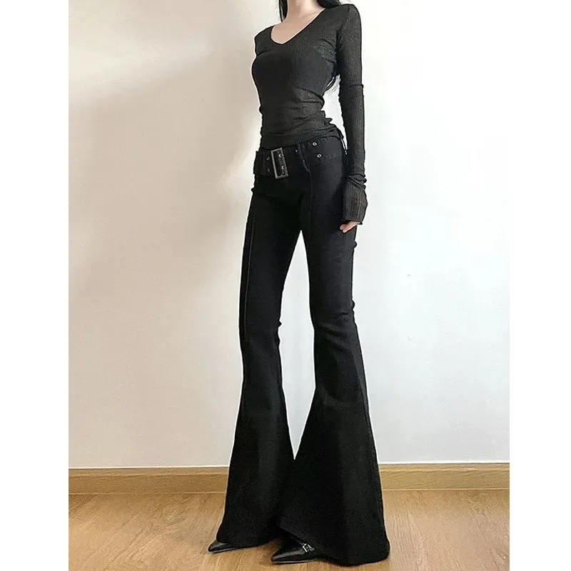 

Женская японская уличная одежда Y2k в стиле Харадзюку, модные брюки-клеш в стиле ретро, длинные брюки, широкие брюки для йоги, эстетические черные брюки-клеш 90-х годов