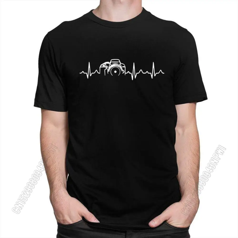 Personality Heartbeat Of Camera T Shirt Men 100% Cotton T-Shirt Leisure Photographer Tee Streetwear Tshirt