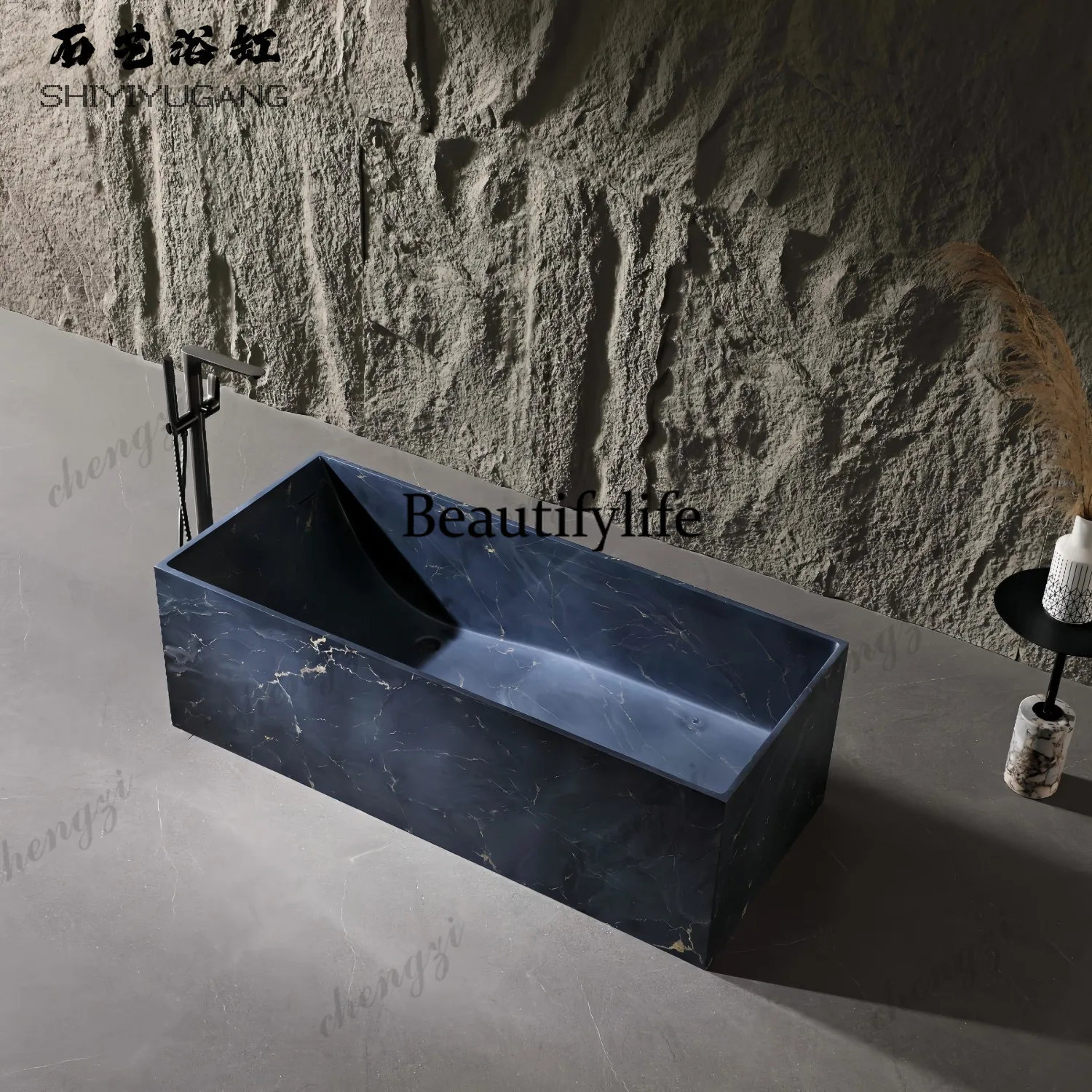 Porcelain blue marble pattern artificial stone bathtub artistic sense independent hotel homestay home