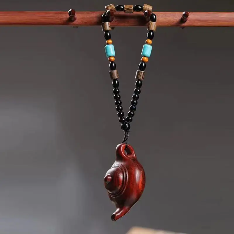 Original Sandalwood Chinese Style Teapot Car Key chain Pendant Mobile Phone Chain Bag Pendant Hand-woven Wood bead Key pendant