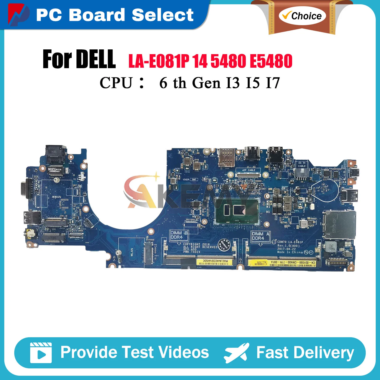 

Материнская плата для ноутбука Dell Latitude 5480 E5480 LA-E081P с процессором i3 i5 i7 04X333 0MFNP8 0W86DC 0HXXM1, протестирована нормально