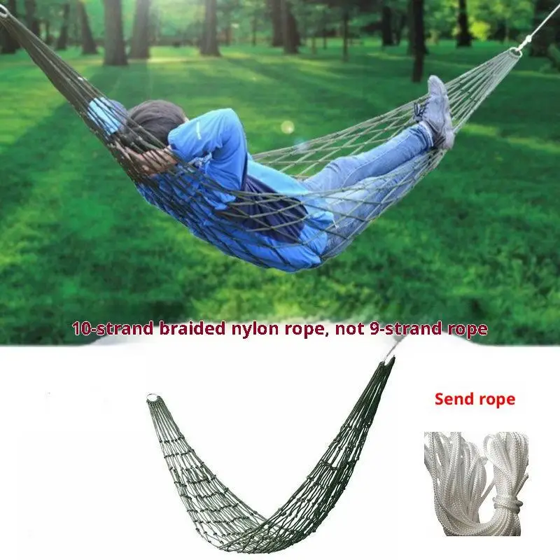 1pc Outdoor Camping Mesh Hammock Single Nylon Net Hammock with Rope Hanging Swing Bed